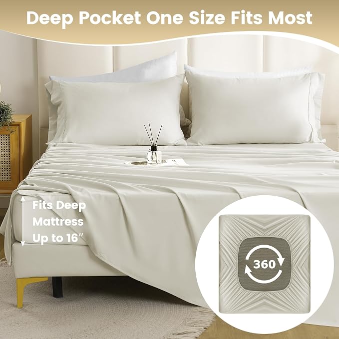 Full Sheet Set - Hotel Luxury 4 Piece Breathable Cooling Full Size Sheet Sets - Image 5