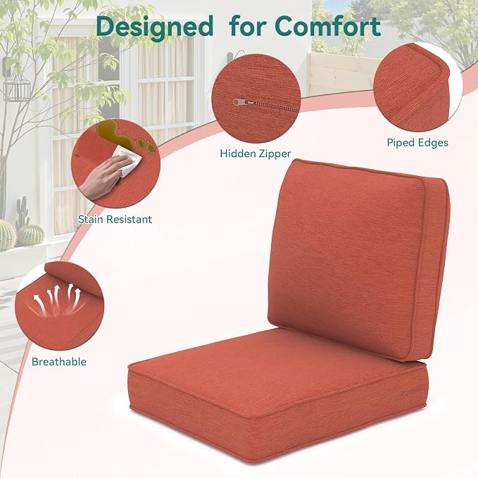 Outdoor Chair Cushions 23" x 24" x 4", Patio Deep Seat Replacement Cushions Set - Image 5