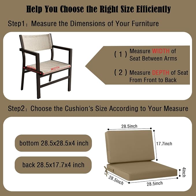 idee-home Outdoor Cushions for Patio Furniture, Outdoor Seat Cushion, - Image 5