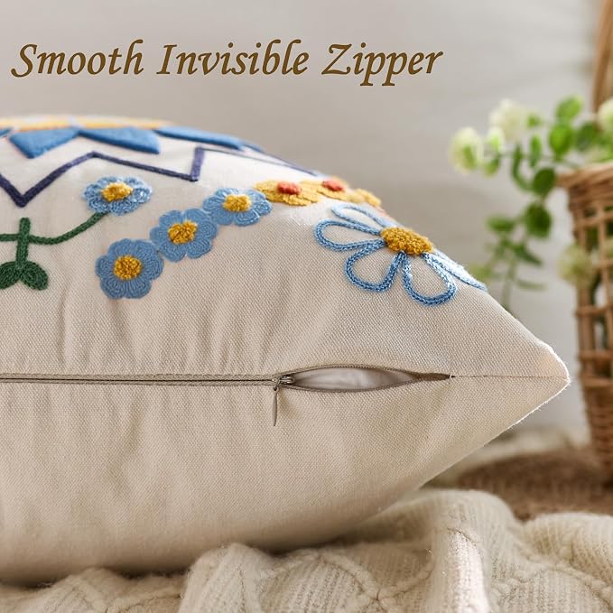 Embroidered Throw Pillow Cover 22x22 Classic Boho Floral Pattern Pillows Cover - Image 3