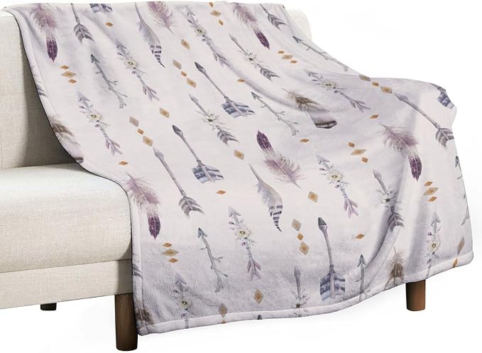 Boho Tribe Blanket, Bohemian Aztec Ethnic Tribe Native Tribal Arrows Feathers by JanJCurt