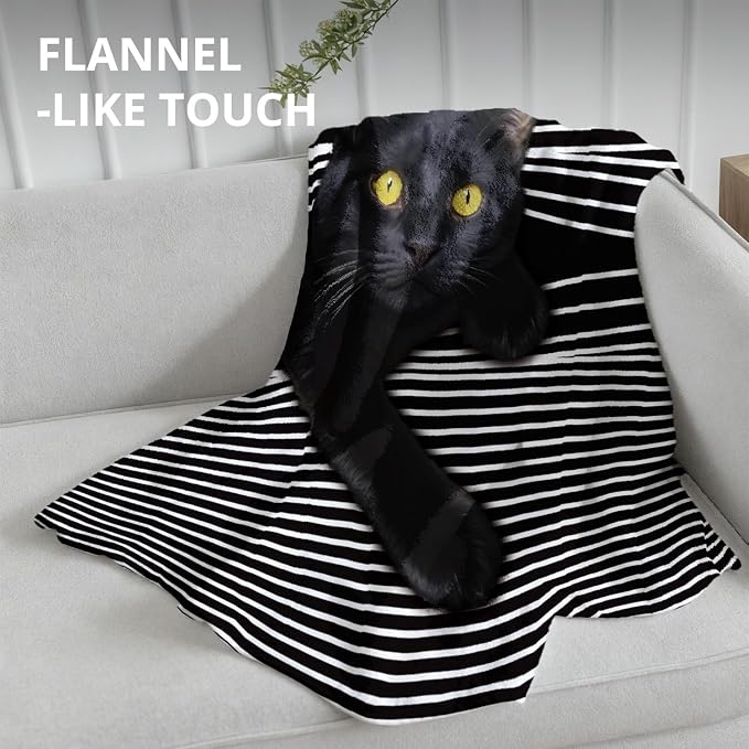 Funny Black Cat Blanket, Funny Cats Black and White Striped Throw Blankets - Image 4