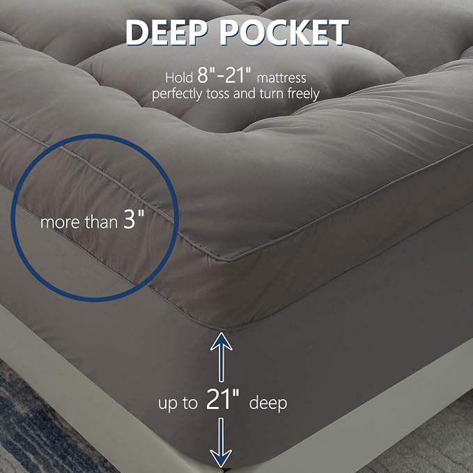 Marine Moon Mattress Topper King Cooling Bed Topper, Extra Thick Soft Mattress - Image 5