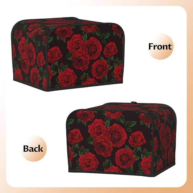 Red Black Rose Flower 4 Slice Toaster Cover, Waterproof Toaster Dust Cover - Image 4