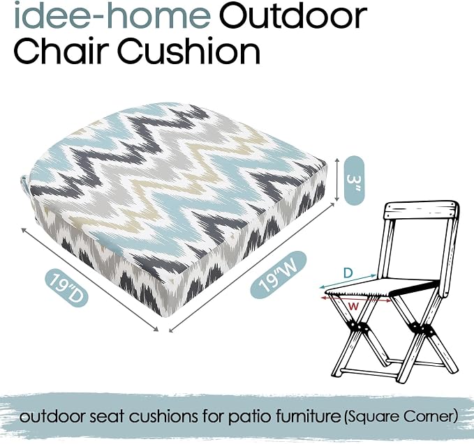 idee-home Outdoor Chair Cushions Set of 4, Thick 19" x 19" x 3" Outdoor Seat - Image 8