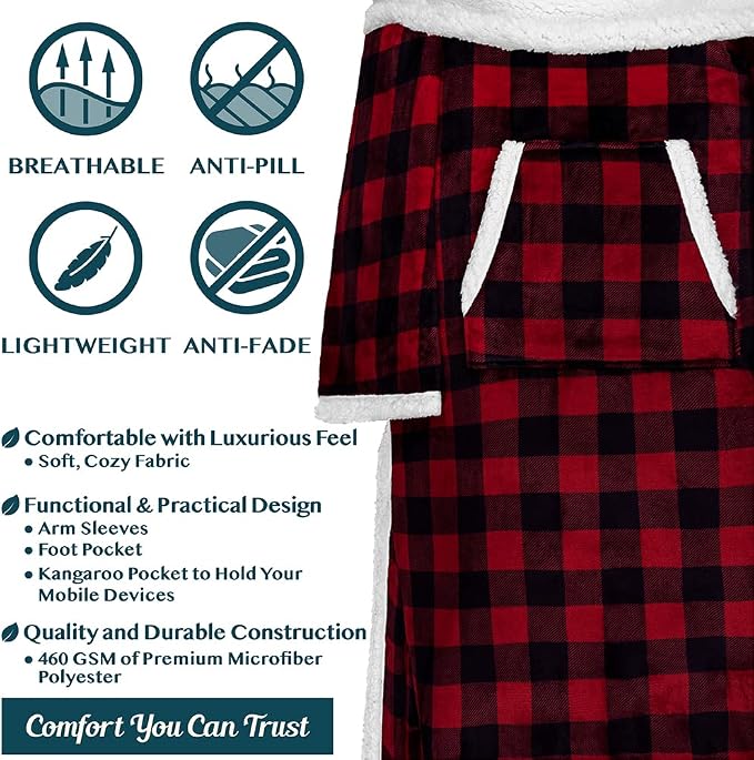 PAVILIA Sherpa Blanket with Sleeves, Foot Pocket - Image 4