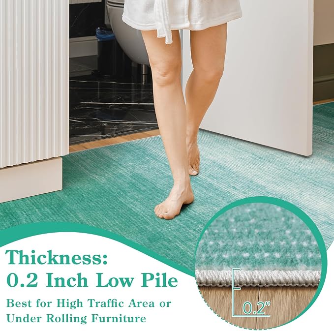 Wonnitar Teal Kitchen Runner Rugs 2x6 ft, Washable Modern Ombre Non-Slip - Image 6