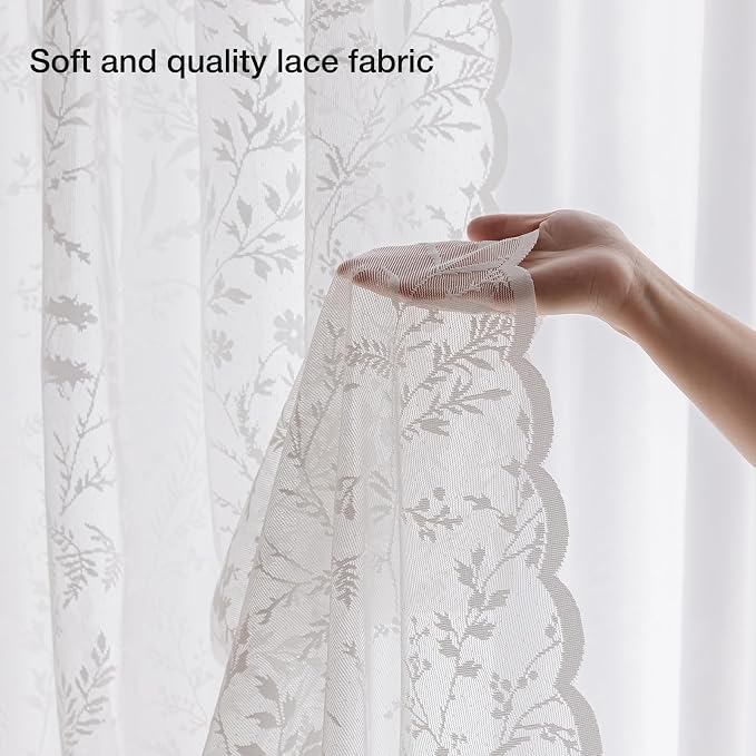 Anmao Vintage Lace Curtains 63 Inches Long 2 Panels Set, Romantic Elegant Light - Image 4