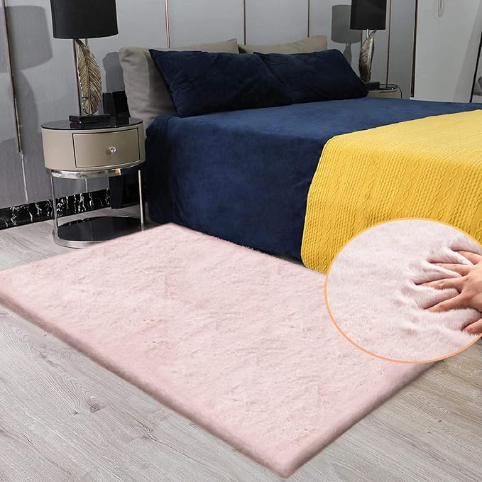 Pink Faux Fluffy Rabbit Fur Rug - Image 2