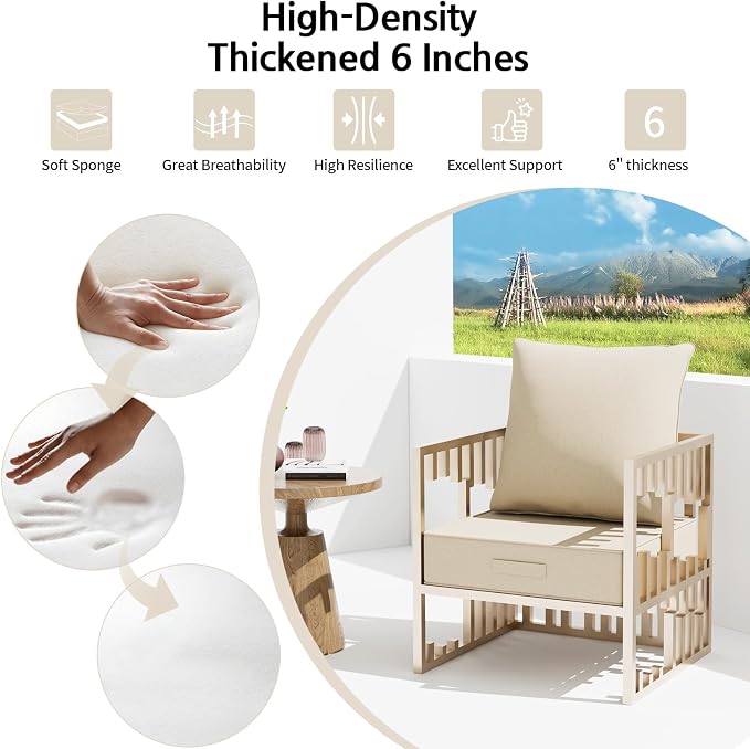 Outdoor Olefin Water-Resistant Deep Seat Cushion Set, Thickened Sofa Chair Pad - Image 5
