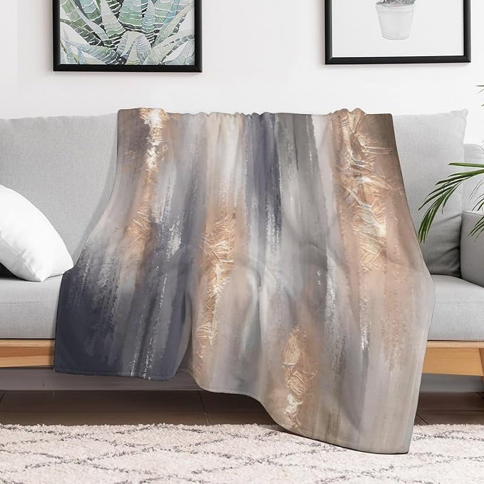 Abstract Gradient Blanket, Modern Fashion Baroque Gold Grey Painting Strokes - Image 6