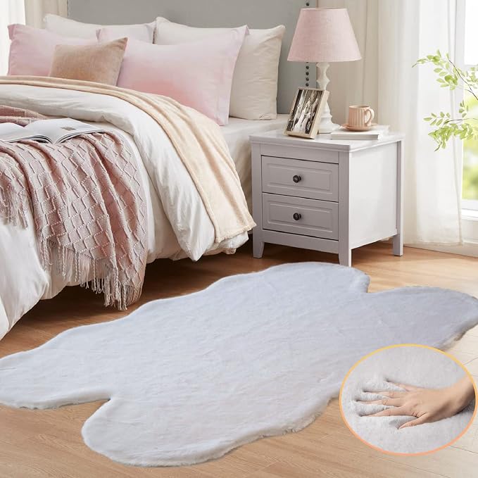 Grey Faux Rabbit Washable Furry Fur Area Rugs - Image 3