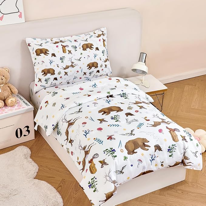 PERFEMET 4-Piece Toddler Bedding Set-Reversible Woodland Animal Toddler Bed Sets - Image 2
