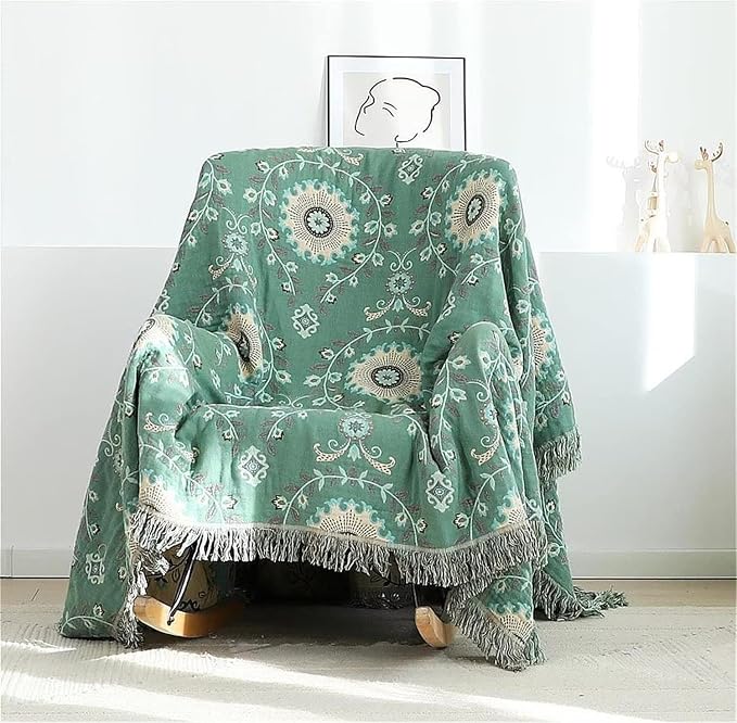 MSGKV Green Boho Throw Blanket for Bed Couch, 100% Cotton Mexican Picnic - Image 6