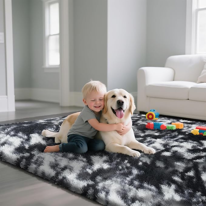 Fluffy Rug Shaggy Area Rug, Mottling Black 6x9 Area Rugs - Image 5