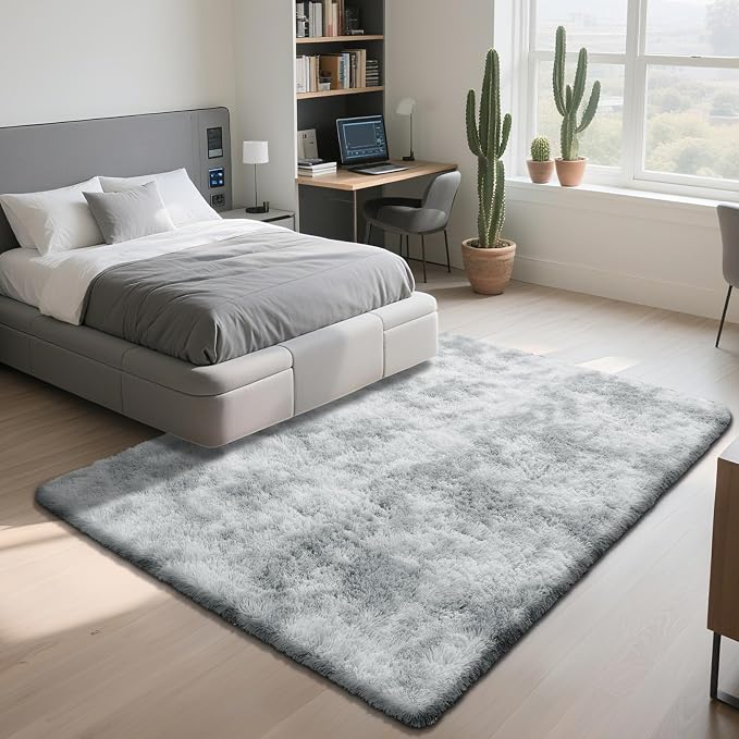 Fluffy Rug Shaggy Area Rug, Mottling Grey 9x12 Area Rugs - Image 3