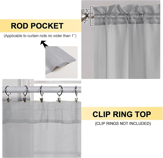OVZME Light Grey Sheer Curtains 63 Inches Long 2 Panels - Image 2
