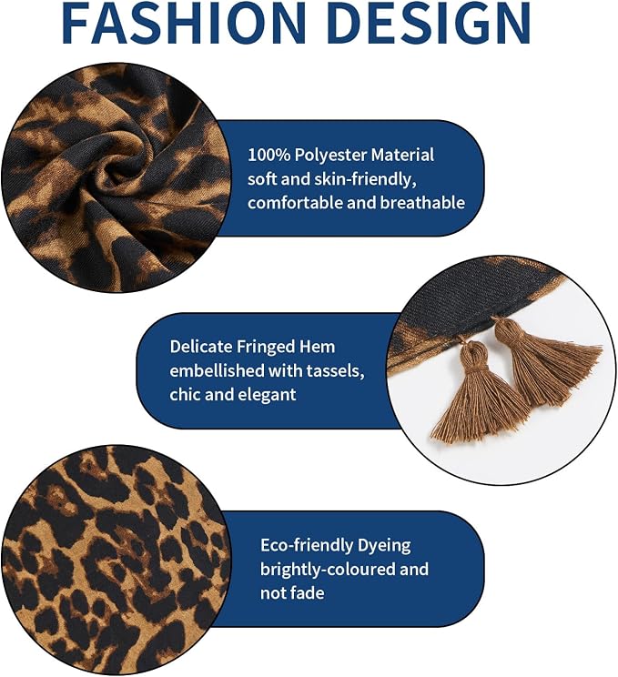 Scarf for Women Lightweight Soft Floral Leopard Printed Scarves Fall Winter - Image 2