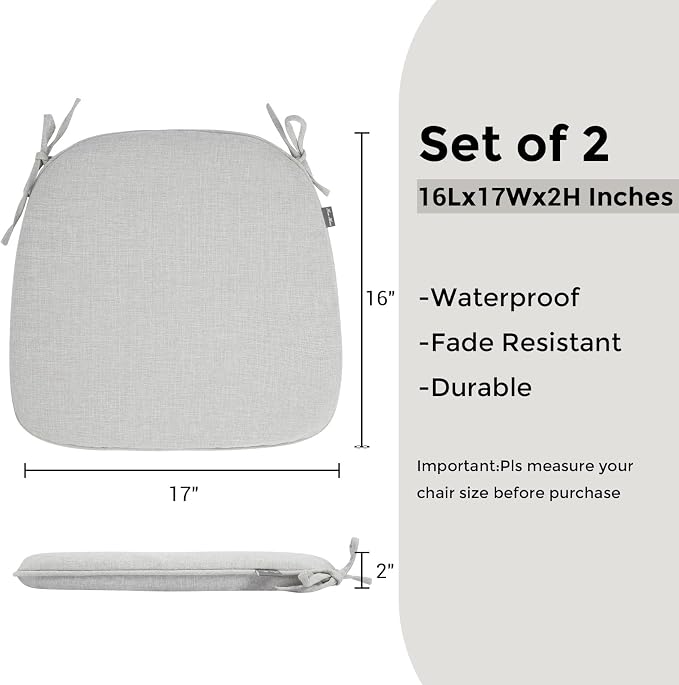 Outdoor Chair Cushions Set of 2, Patio Seat Cushion 17"x16"x2", U-Shaped Dining - Image 4