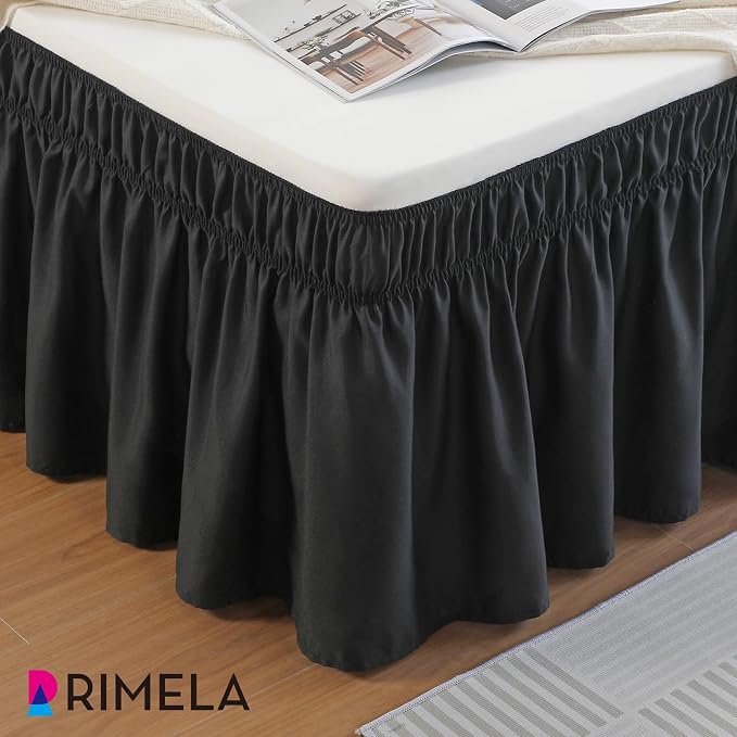 RIMELA Black King Size Bed Skirt 12 Inch Drop, Elastic Bed Skirts Cal King Dust - Image 8
