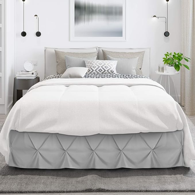 Nestl Light Grey Bed Skirt Full Size, Pinch Pleat Full Bed Skirt, Hotel Quality - Image 2