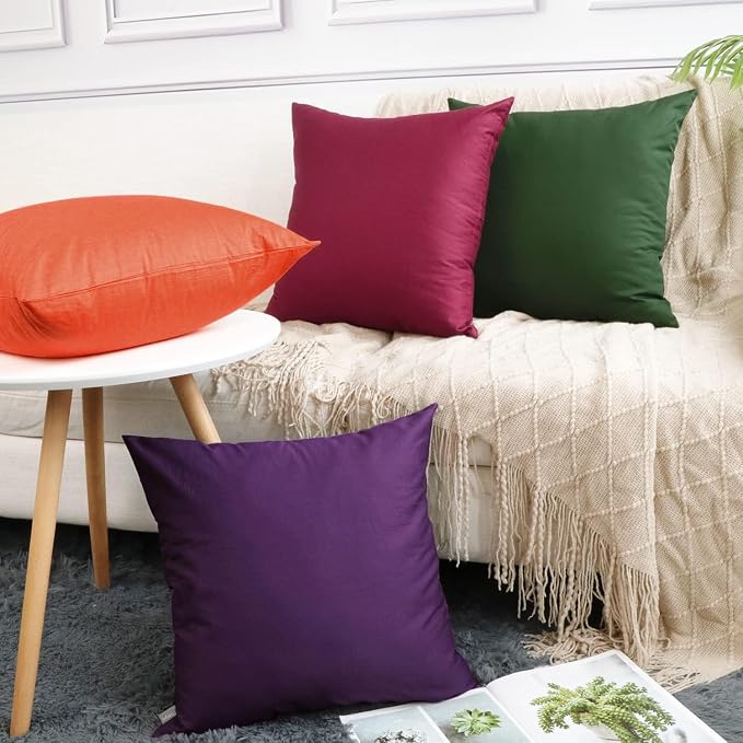 4-Pack 100% Cotton Comfortable Solid Decorative Throw Pillow Case, Thmyo Square - Image 2