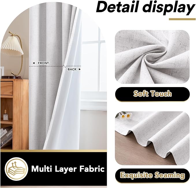 PrinceDeco 100% Blackout Curtains Nature Linen Blended 84 Inch Long Room - Image 6