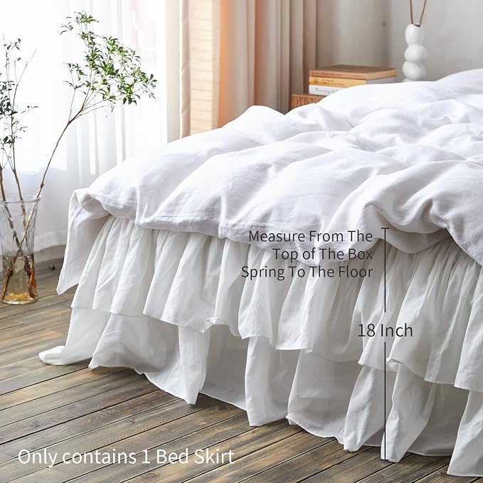 BISELINA White Ruffled Bed Skirt 18-Inch Tailored Drop Cotton Voile Dust Ruffle - Image 3