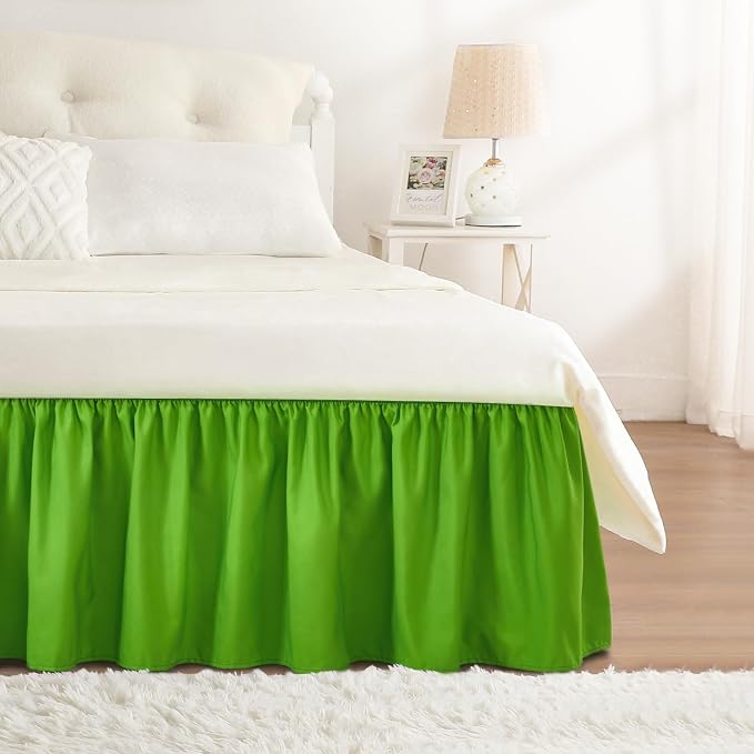 RIMELA Green Bed Skirt King Size 18 Inch Drop, Elastic Bed Skirting - Image 4