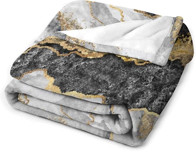 Modern Marble Blanket, Abstract Luxury Baroque Golden Black White Stone Veins - Image 4