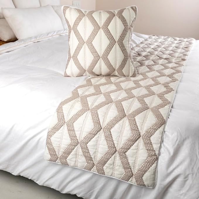 The HomeCentric Ivory Bed Runner, King Size 90"x18" Decorative Bed Runner - Image 4
