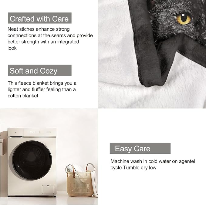 HommomH Black Cat Blanket for Women Girls, Cat Lover Gifts, Soft Fleece Throw - Image 6