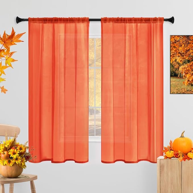Sheer Curtains 72 Inches Long 2 Panels, Rod Pocket Short Curtain by laseniewa