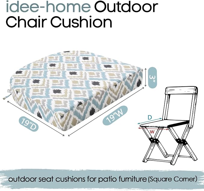 idee-home Outdoor Chair Cushions Set of 2, Thick 19" x 19" x 3" Outdoor Seat - Image 8