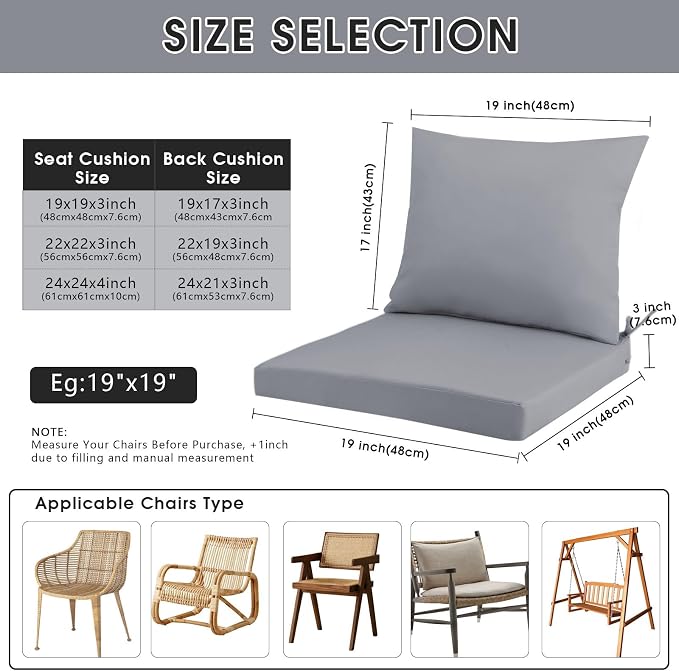 Outdoor Seat Cushion Set 22 x 22 In, Water-Resistant & Fade-Resistan, Patio - Image 3