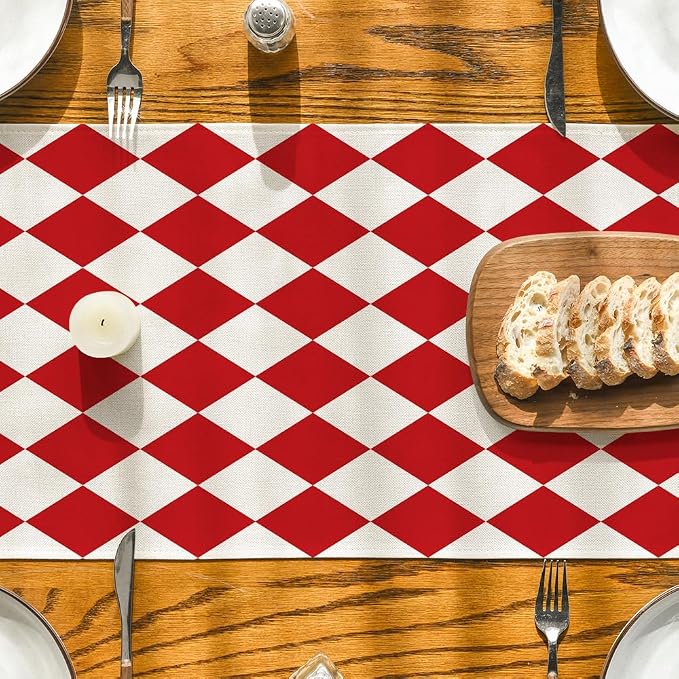 Artoid Mode Diamond Plaid Red Valentine Table Runner, Seasonal Spring Summer - Image 3