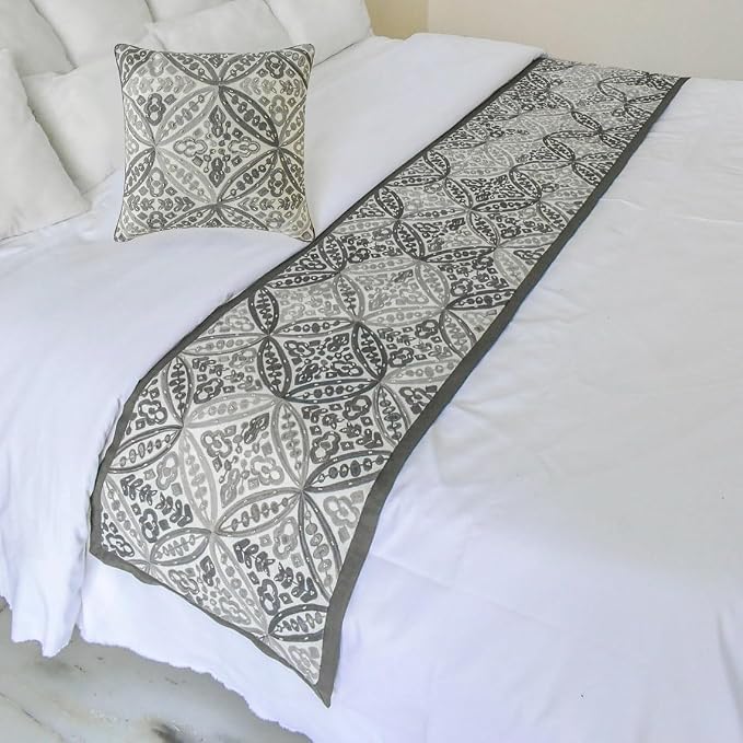 The HomeCentric King/Queen/Twin Gray Designer Queen 74"x18" Bed Runner by TheHomeCentric