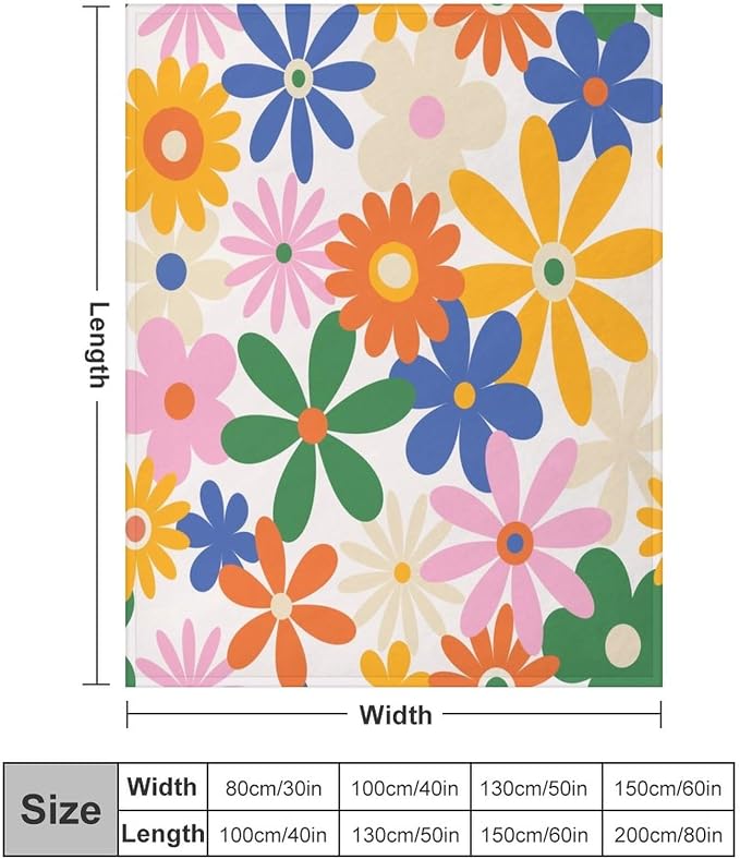 70s Retro Flower Throw Blanket, 60s Vintage Groovy Daisy Flowers Boho Hippie - Image 2