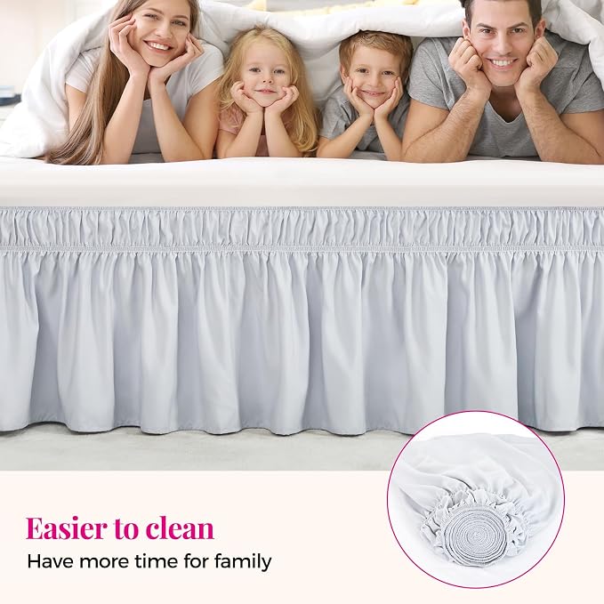 RIMELA Ice Grey Bed Skirt King Size 15 Inch Drop, Elastic Bed Skirting - Image 5