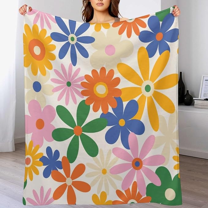 70s Retro Flower Throw Blanket, 60s Vintage Groovy Daisy Flowers Boho Hippie - Image 8
