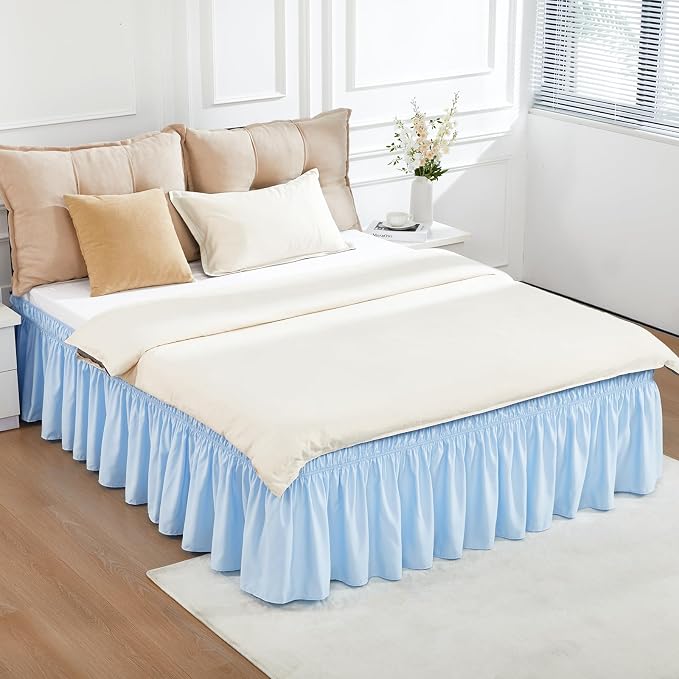 RIMELA Light Blue Bed Skirt King Size 15 Inch Drop, Elastic Bed Skirting - Image 6