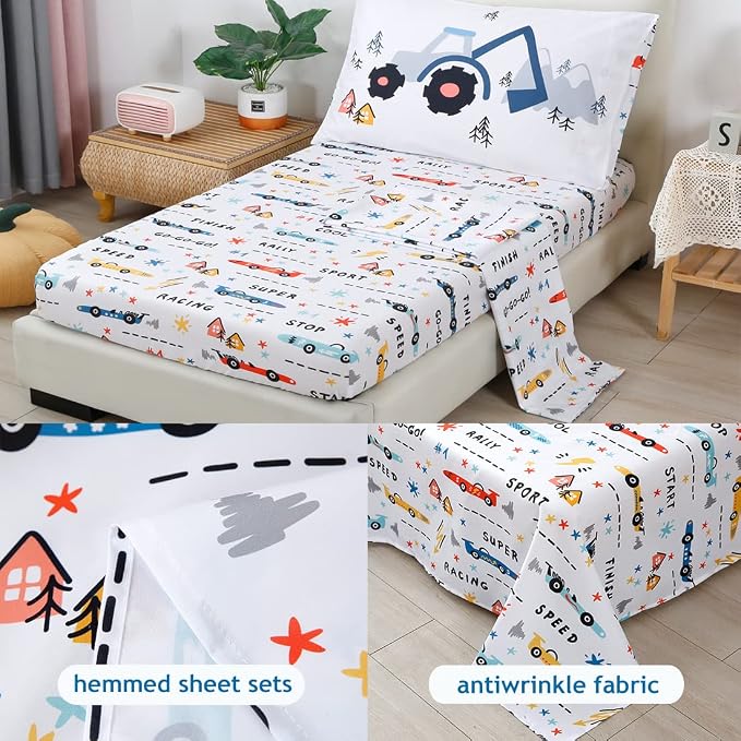 PERFEMET Car Toddler Bedding Kids 4 Pieces Bed in A Bag - Image 4