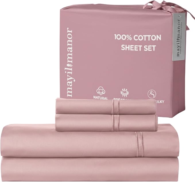 100% Natural Cotton Bed Sheets | 500 TC Single-Ply Sateen Weave Cal King Sheet by MayilManor
