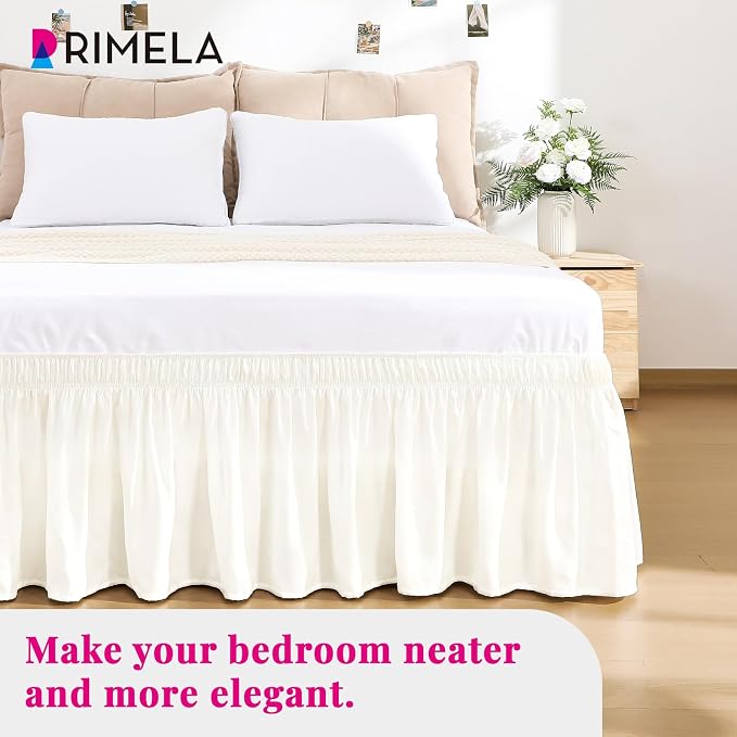 RIMELA Cream White Bed Skirt Queen Size 18 Inch Drop, Wrap Around Elastic - Image 8