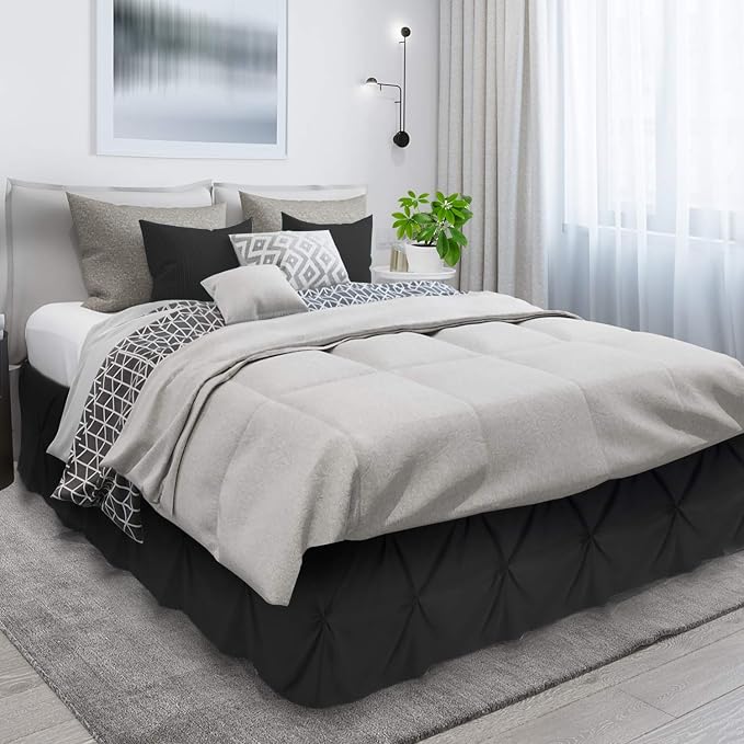 Nestl Black Bed Skirt Full Size, Pinch Pleat Full Bed Skirt, Hotel Quality - Image 3