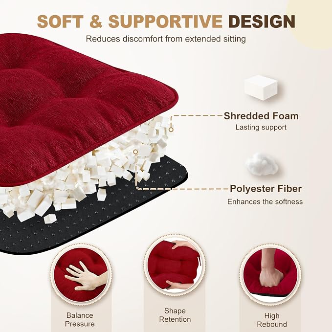 downluxe Indoor Chair Cushions for Dining Chairs, Tufted Overstuffed Textured - Image 3