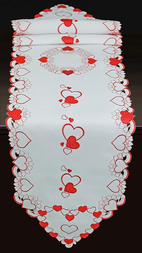 Creative Linens Embroidered Red Hearts Placemats, Table Runners, Tablecloths by Creative+Linens