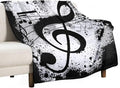 Music Blanket Black White Abstract Music Note Art Print Soft Cozy Lightweight by JADERYS