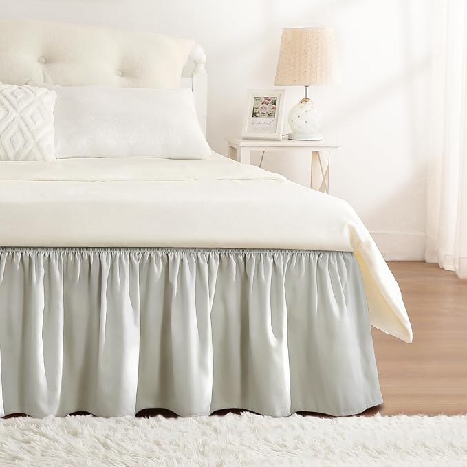 RIMELA Light Grey Bed Skirt King Size 15 Inch Drop, Wrap Around Elastic Bedskirt by RIMELABedSkirt