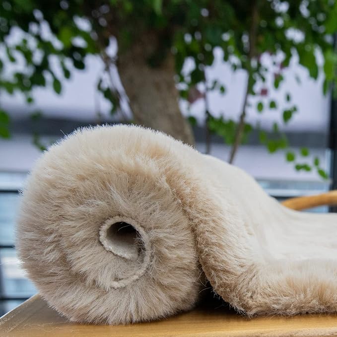 Beige Plush Faux Rabbit Shaggy Fur Rugs - Image 7